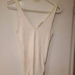 Express White Ribbed V-Neck Top